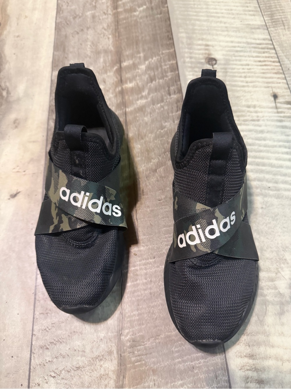 adidas Kids Black Camo Strap Slip-On Sneakers